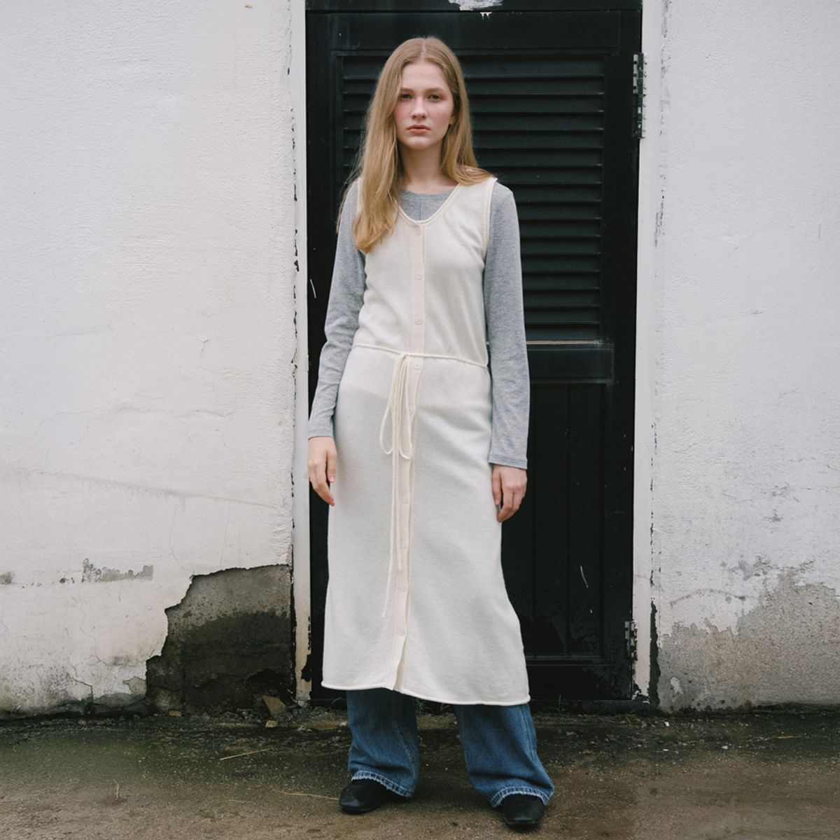 엘씨브이(LCVE) WOOL KNIT BUTTON LONG DRESS_IVORY