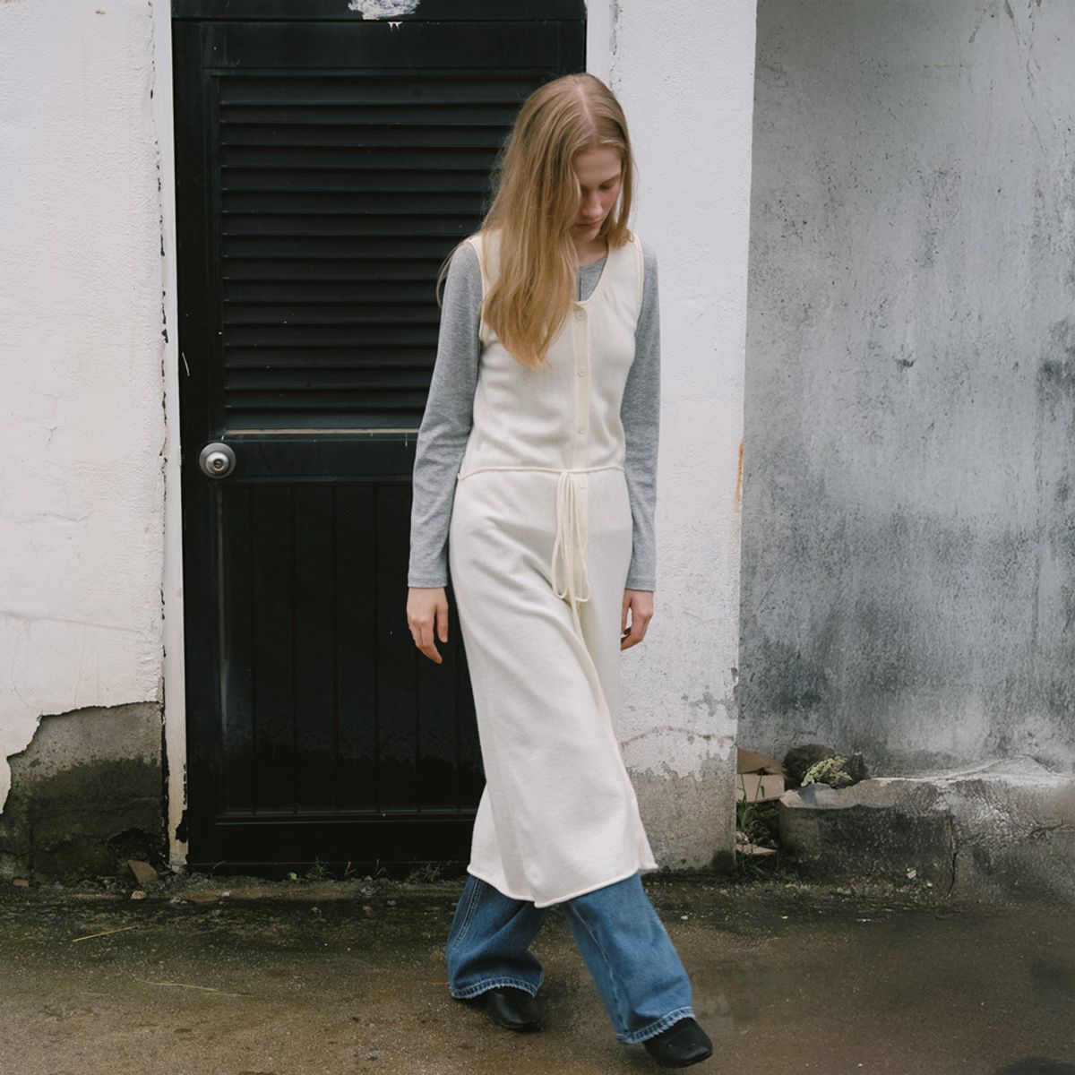 엘씨브이(LCVE) WOOL KNIT BUTTON LONG DRESS_IVORY