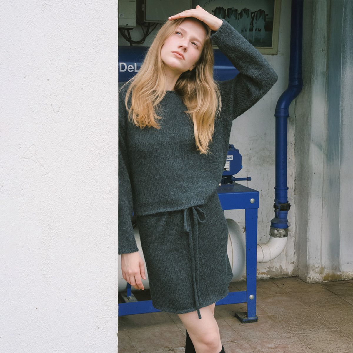 엘씨브이(LCVE) [SET] MOHAIR LAYERED KNIT SET_CHARCOAL