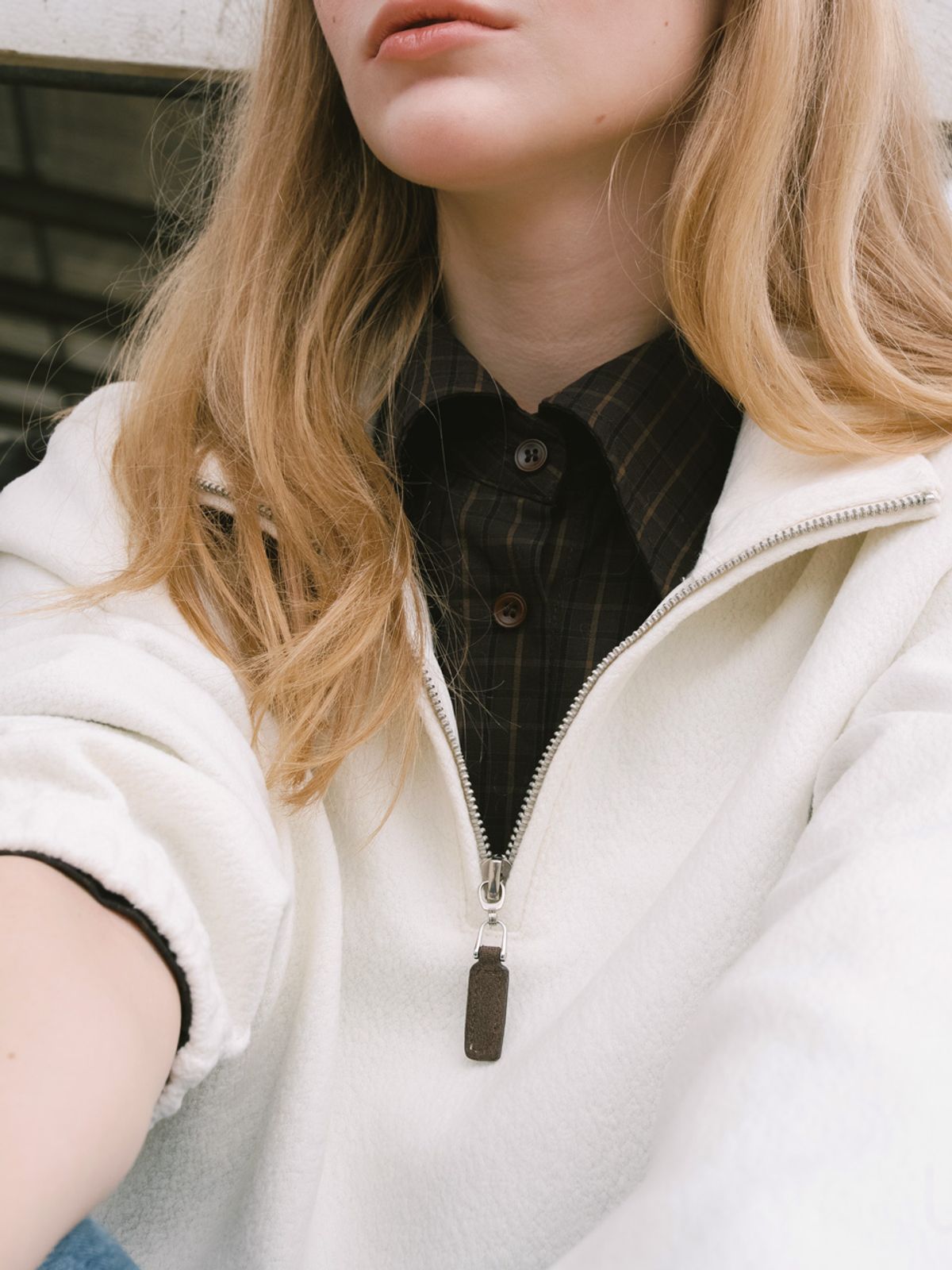 엘씨브이(LCVE) BOUCLE HALF ZIP-UP_IVORY