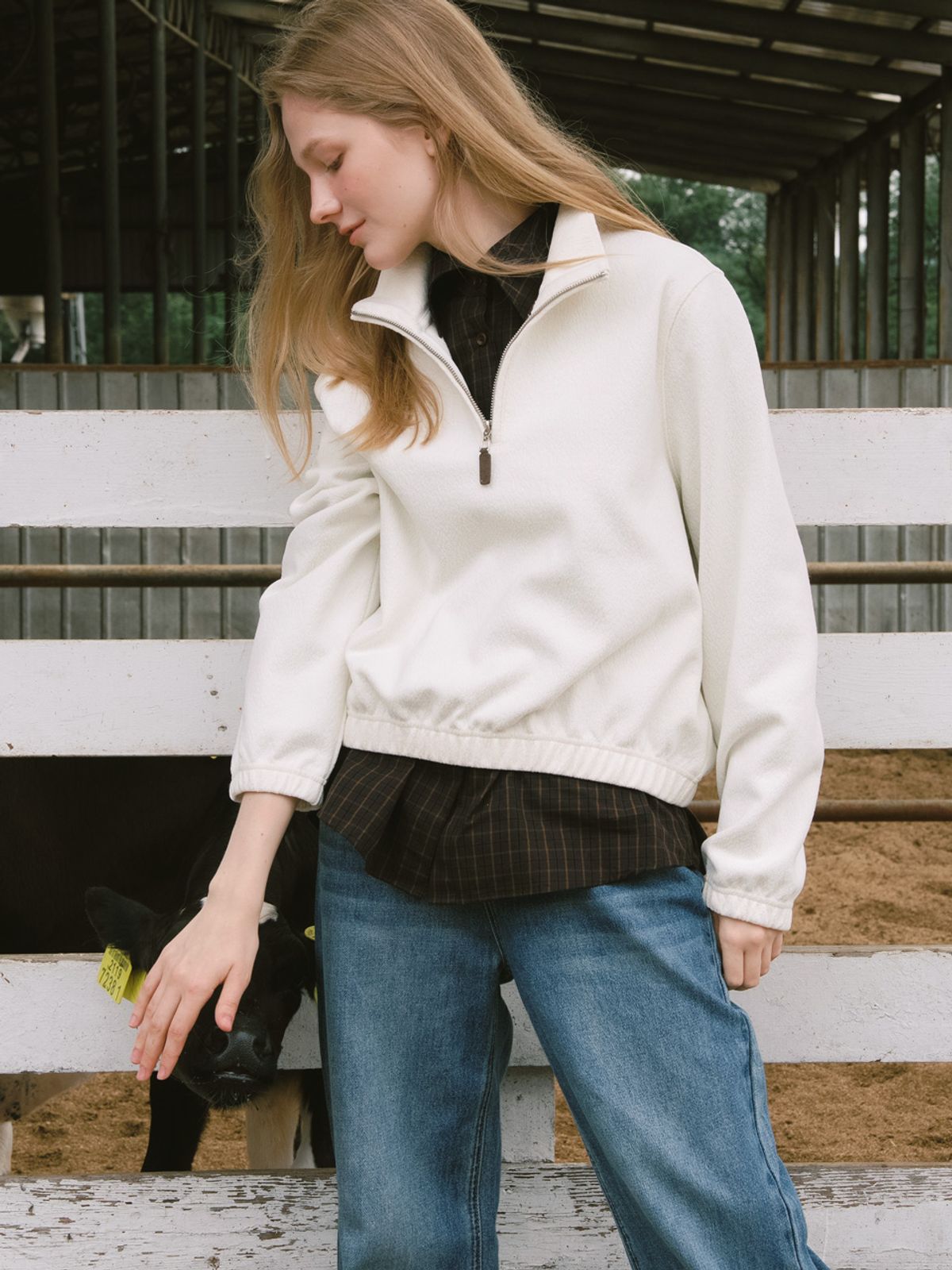 엘씨브이(LCVE) BOUCLE HALF ZIP-UP_IVORY