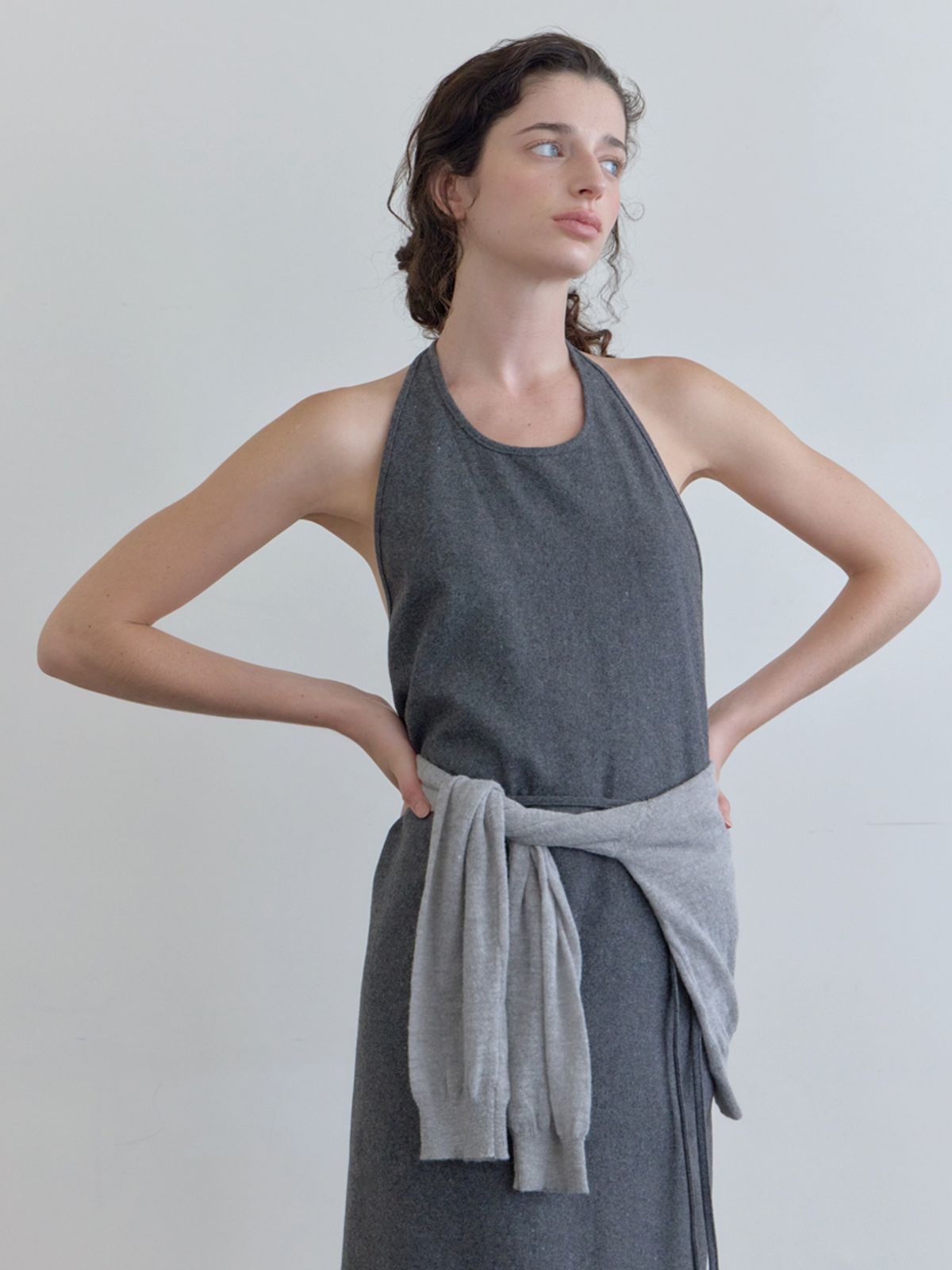 엘씨브이(LCVE) HALTER-NECK WRAP DRESS_GRAY