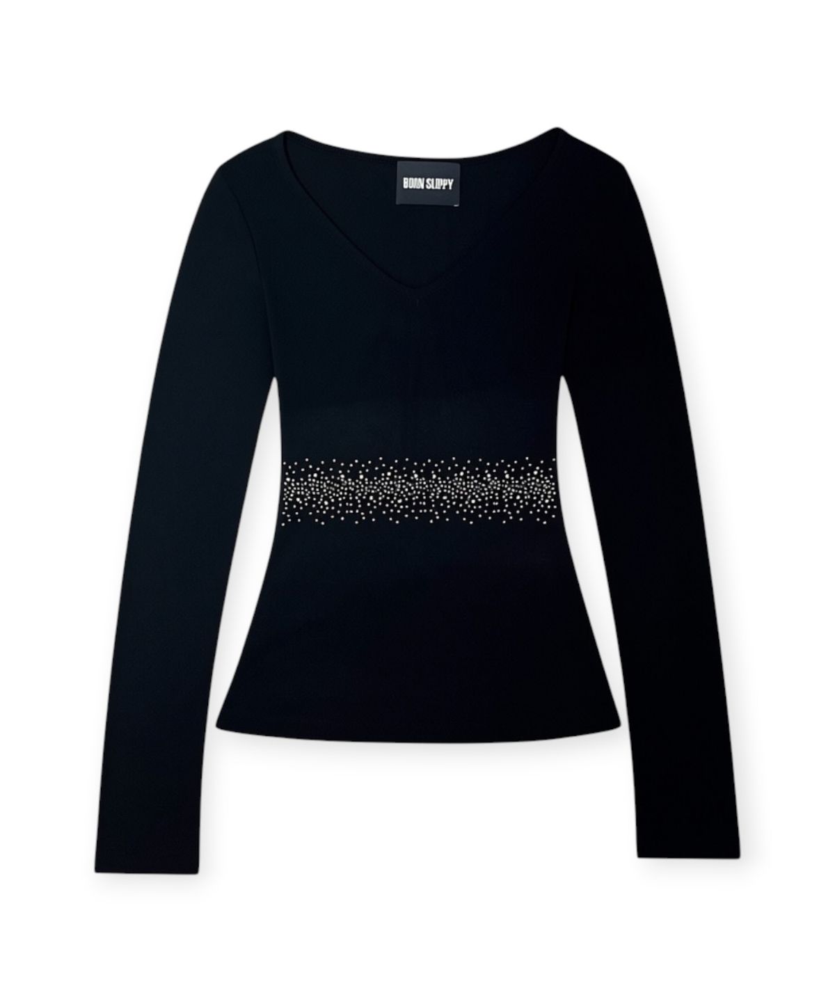 본슬리피(BORN SLIPPY) Crystal Line V Long Sleeve Tee (Black)