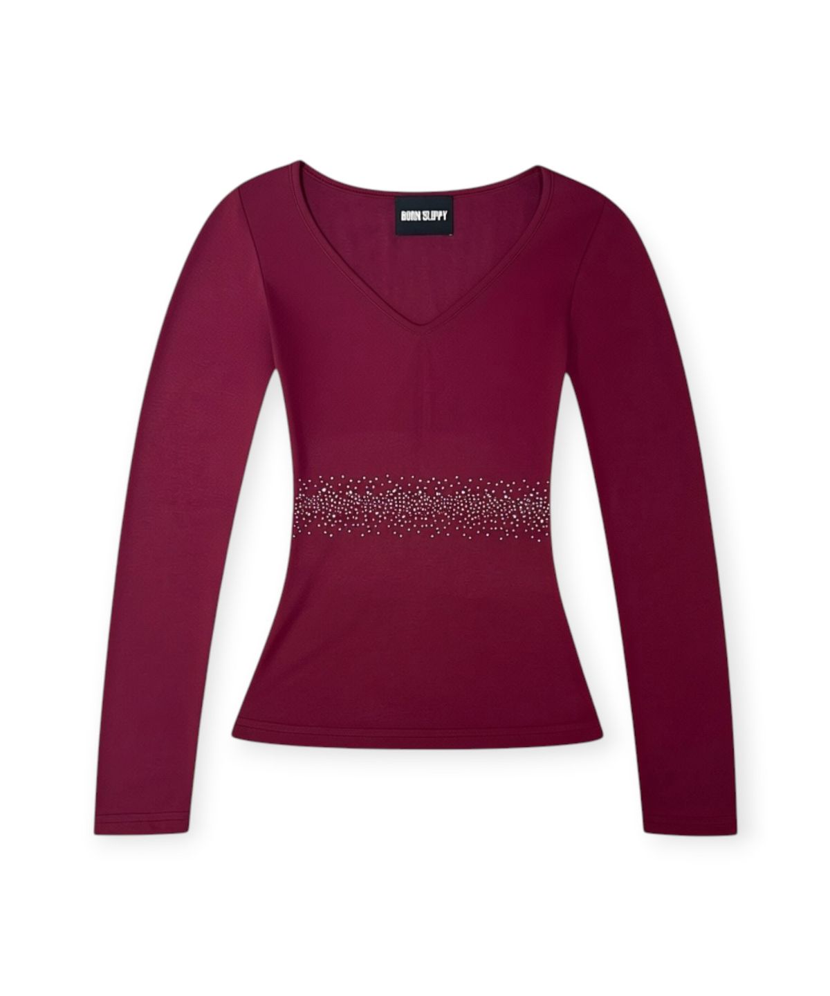 본슬리피(BORN SLIPPY) Crystal Line V Long Sleeve Tee (Burgundy)