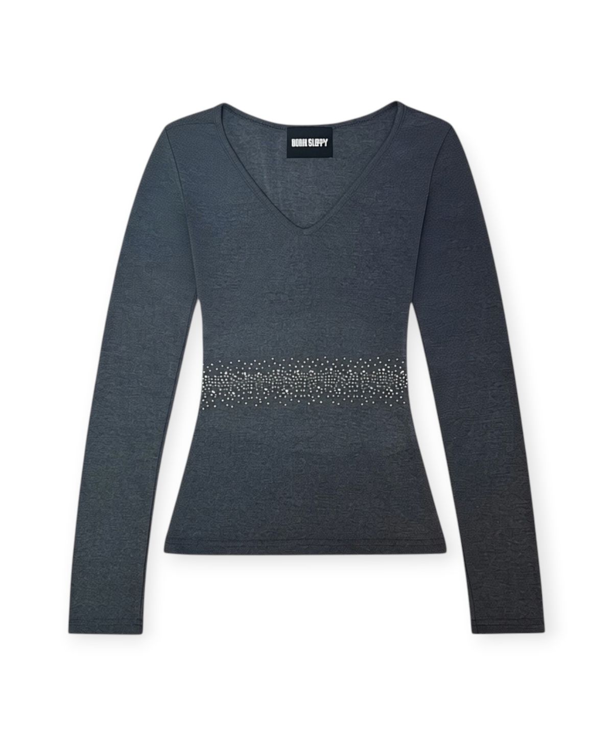 본슬리피(BORN SLIPPY) Crystal Line V Long Sleeve Tee (Charcoal)