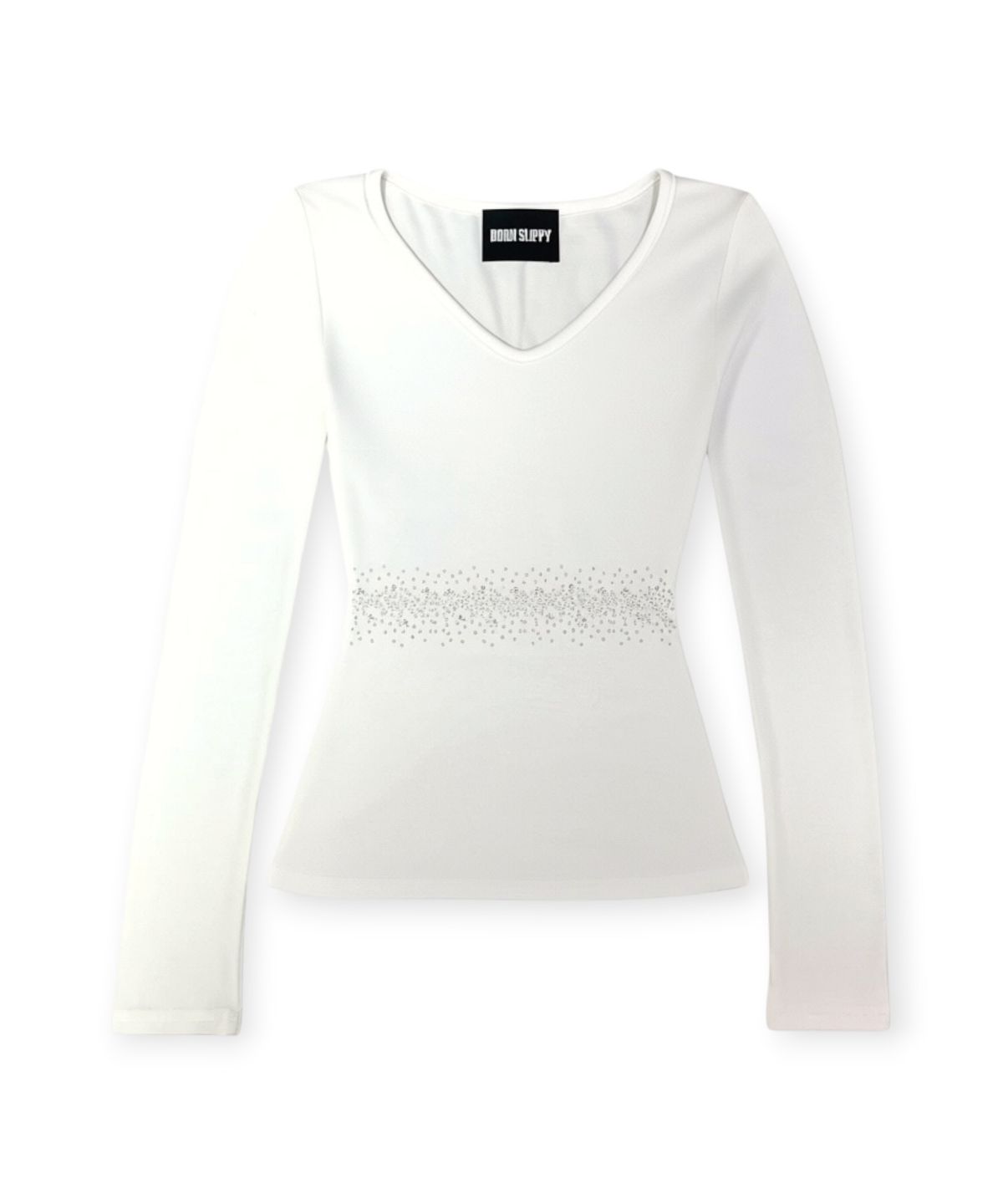 본슬리피(BORN SLIPPY) Crystal Line V Long Sleeve Tee (Ivory)