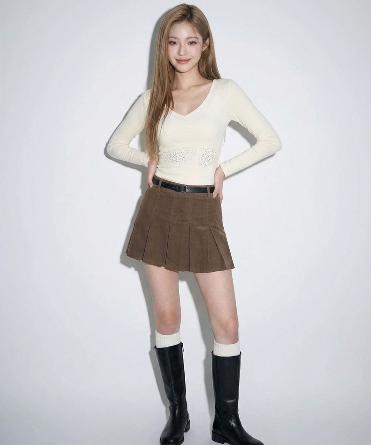 본슬리피(BORN SLIPPY) Crystal Line V Long Sleeve Tee (Yellow)