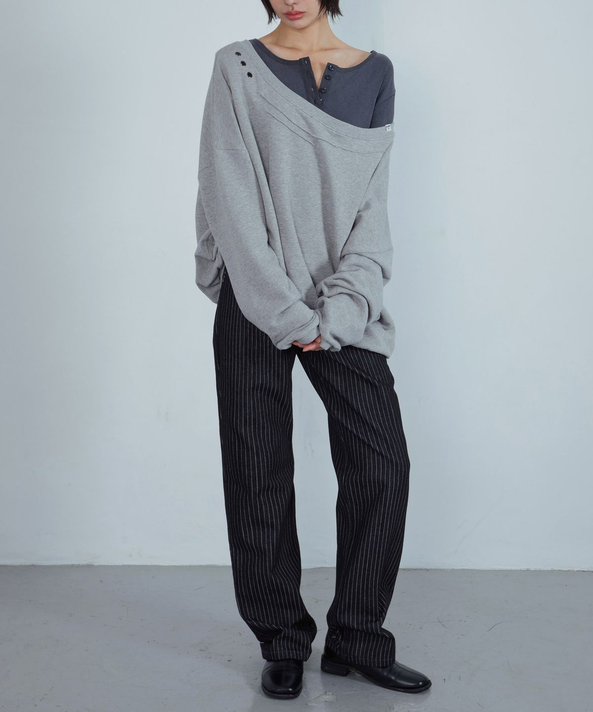 키지코(KIJIKO) ke620. Slim Semi-Low Adjust Denim Pinstripe