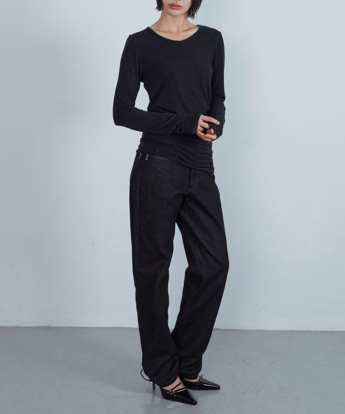 키지코(KIJIKO) ke620. Slim Semi-Low Adjust Denim Black