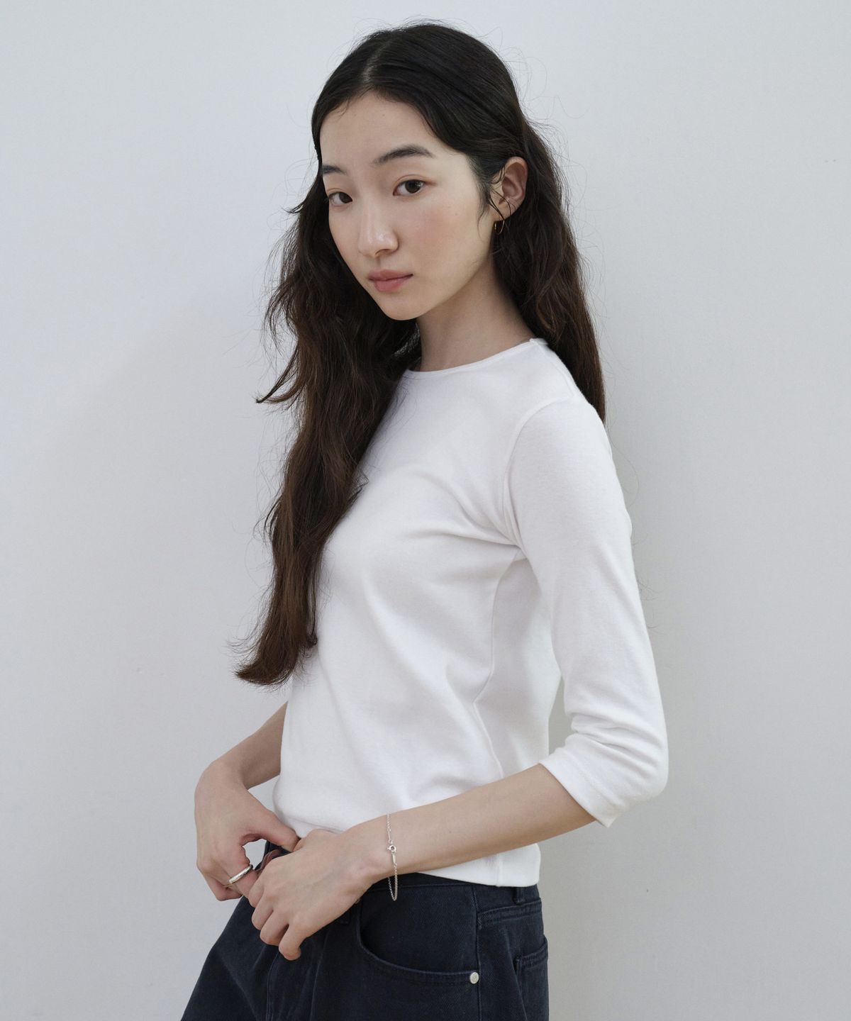 스텝어라운드(STEP AROUND) Basic 3/4 Sleeve Slim TEE_WHITE