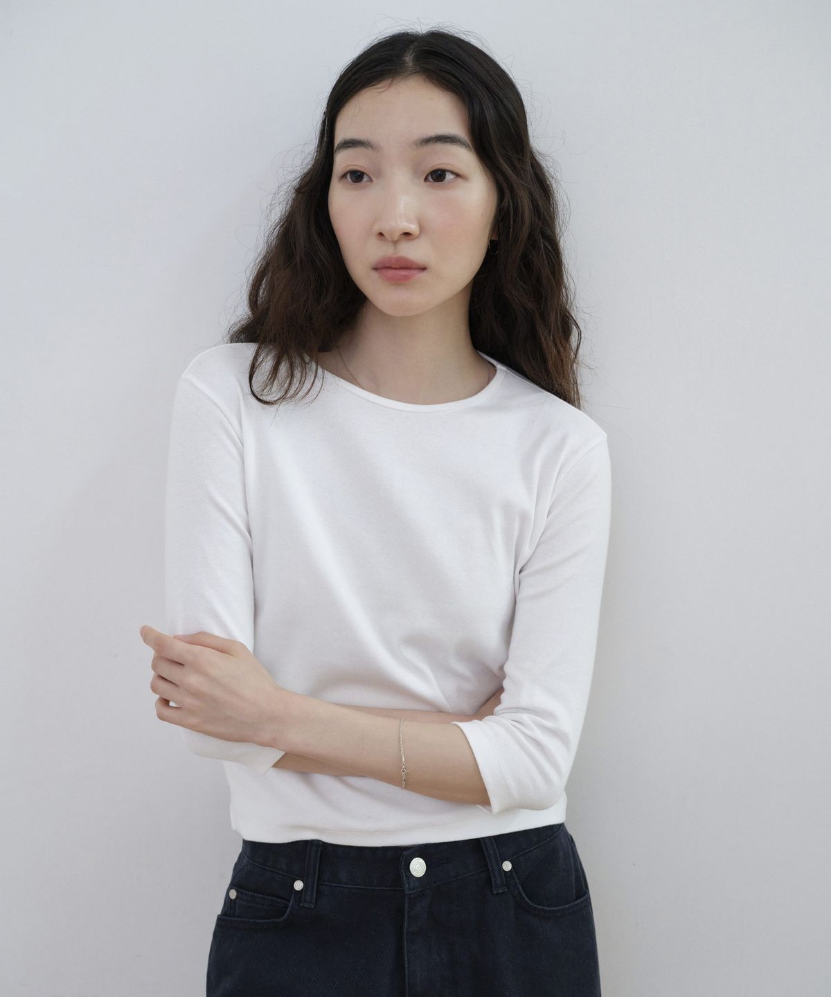스텝어라운드(STEP AROUND) Basic 3/4 Sleeve Slim TEE_WHITE