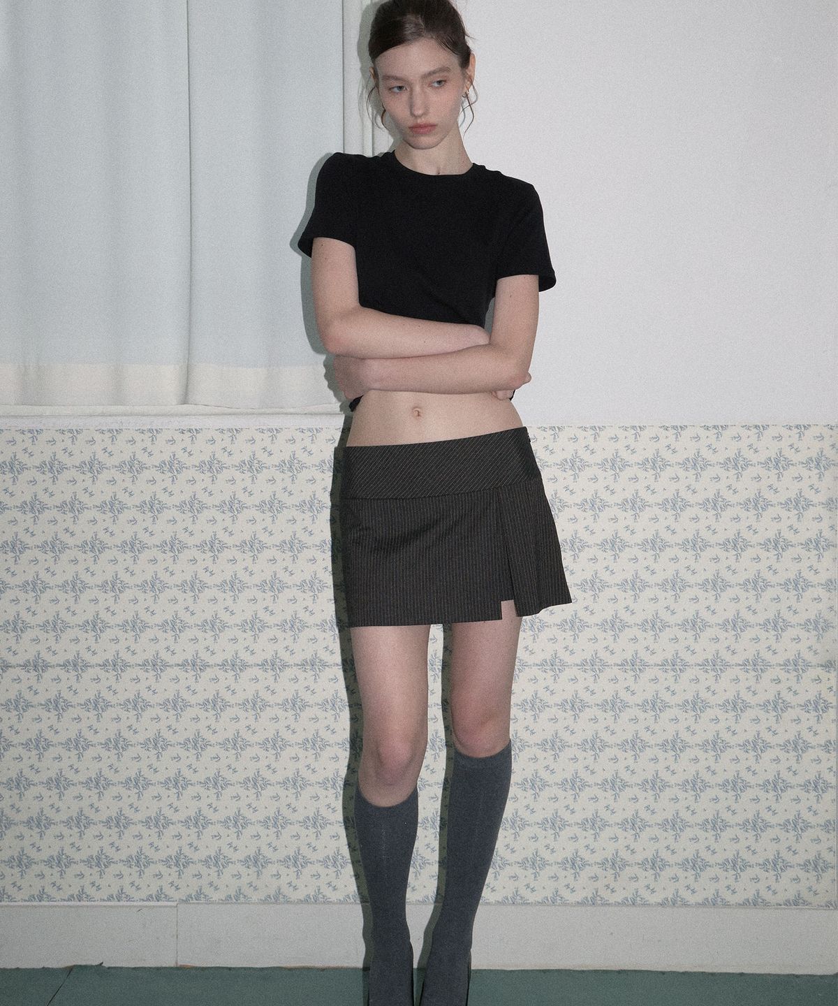 도프셉(DOFFSEPT) Preppy Stripe Mini Skirt (Charcoal)