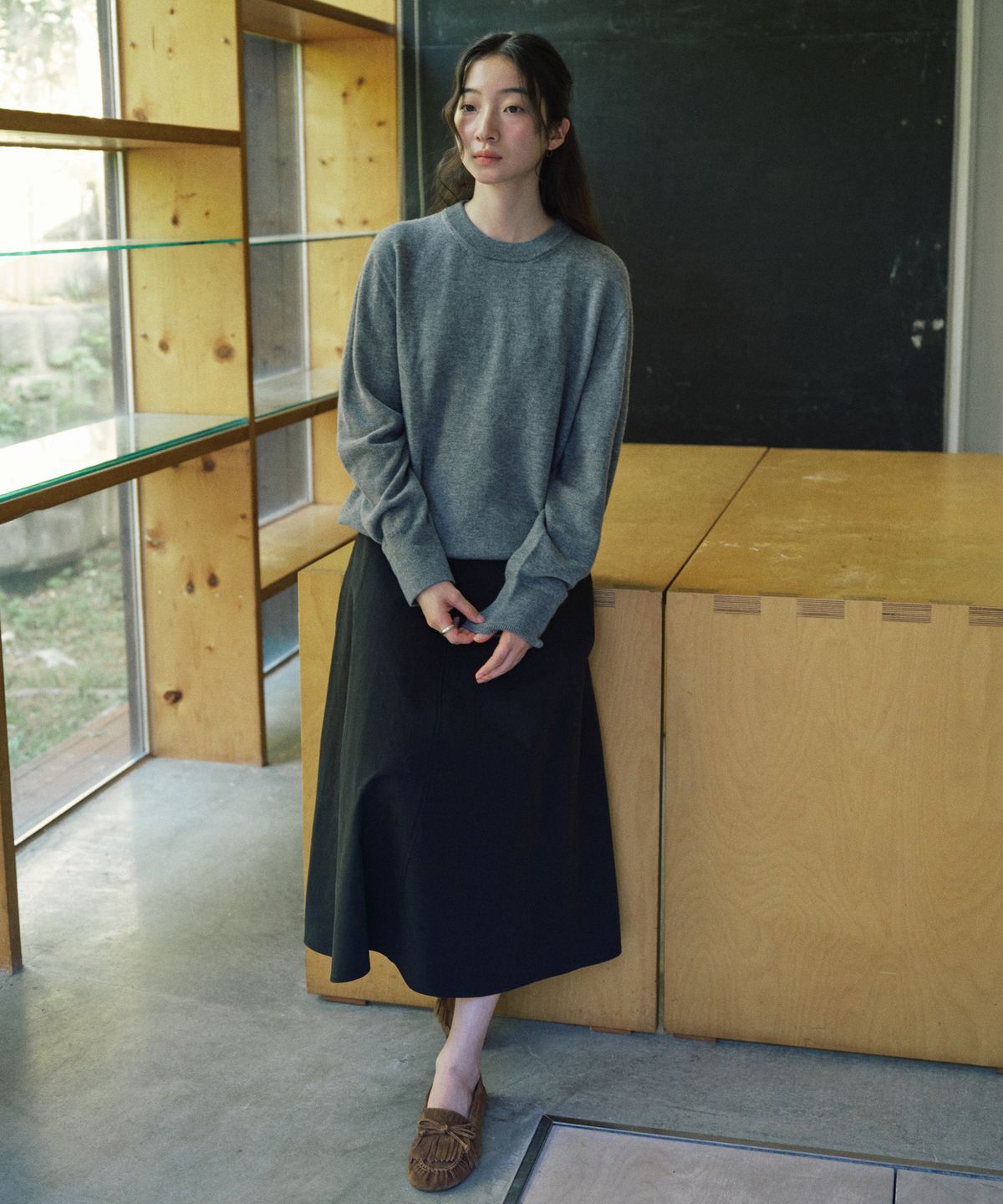 스텝어라운드(STEP AROUND) Superfine Merino Wholegarment Crewneck Knit_MELANGE GREY