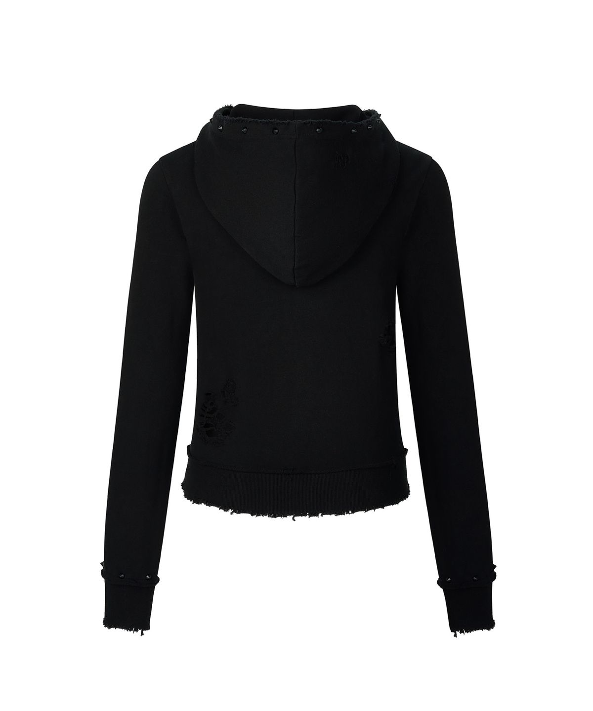 레씨토(LECYTO) Destroyed Spike Zip-Up Hoodie_[Black]