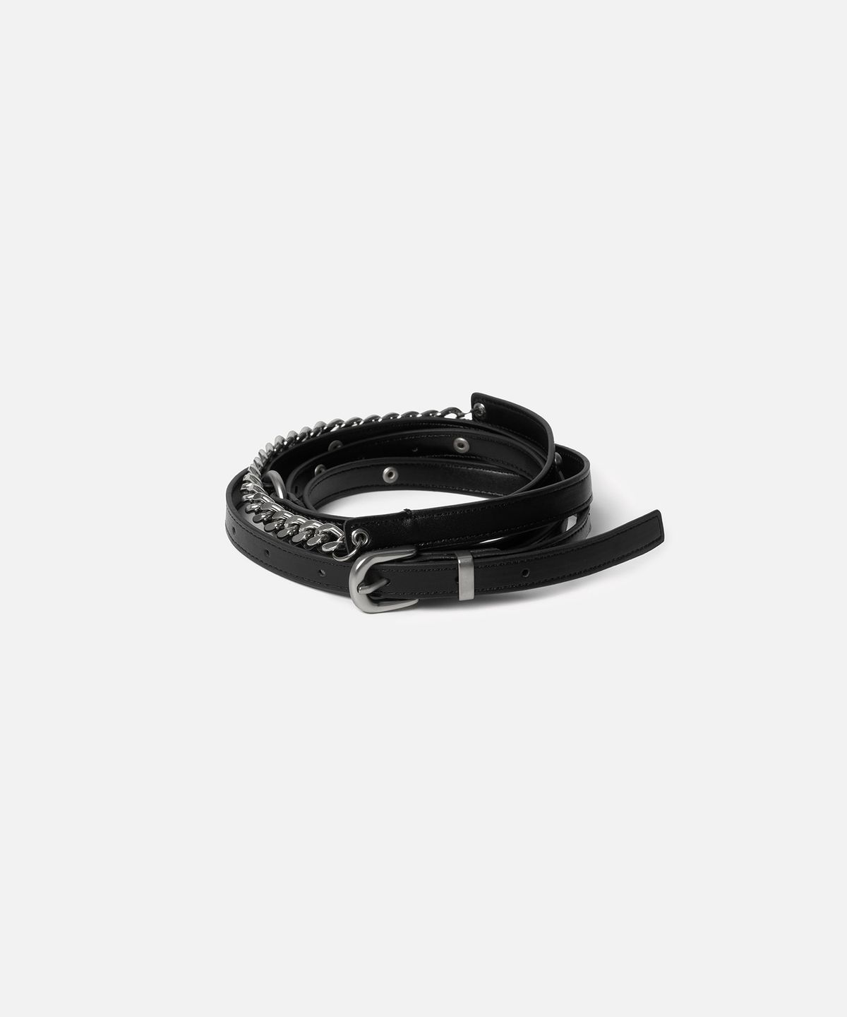 인스턴트펑크(INSTANTFUNK) CHAIN MIX LEATHER BELT - BLACK