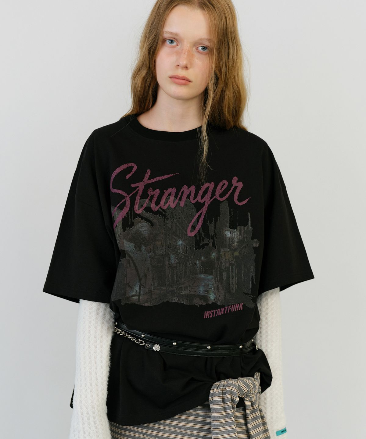인스턴트펑크(INSTANTFUNK) CHAIN MIX LEATHER BELT - BLACK