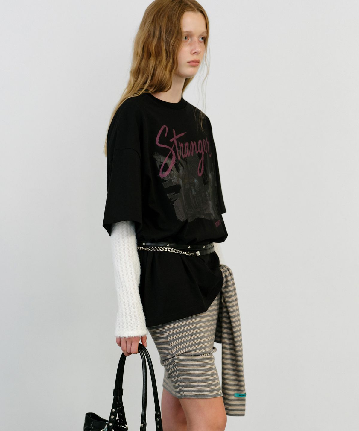 인스턴트펑크(INSTANTFUNK) CHAIN MIX LEATHER BELT - BLACK