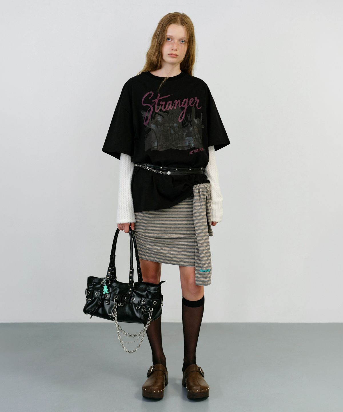 인스턴트펑크(INSTANTFUNK) CHAIN MIX LEATHER BELT - BLACK