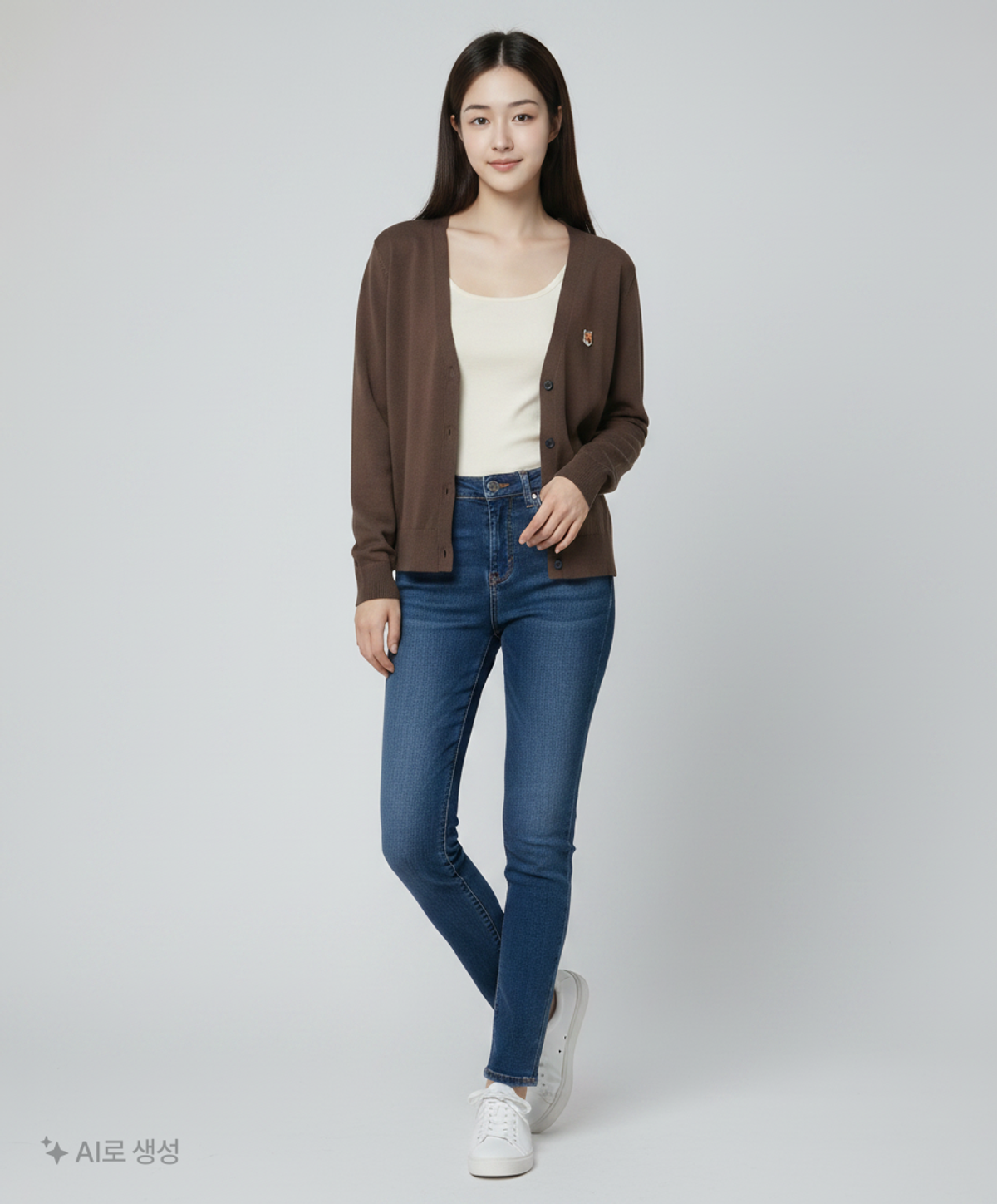 메종 키츠네(MAISON KITSUNE) W 메리노스 폭스 헤드 패치 가디건 라이트카키 / FW00554KT1036-LK S