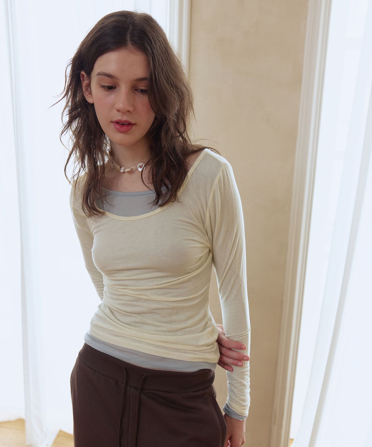 애프터아워즈(AFTERHOURS) 2WAY SOFT LONG SLEEVE TOP (LEMON)