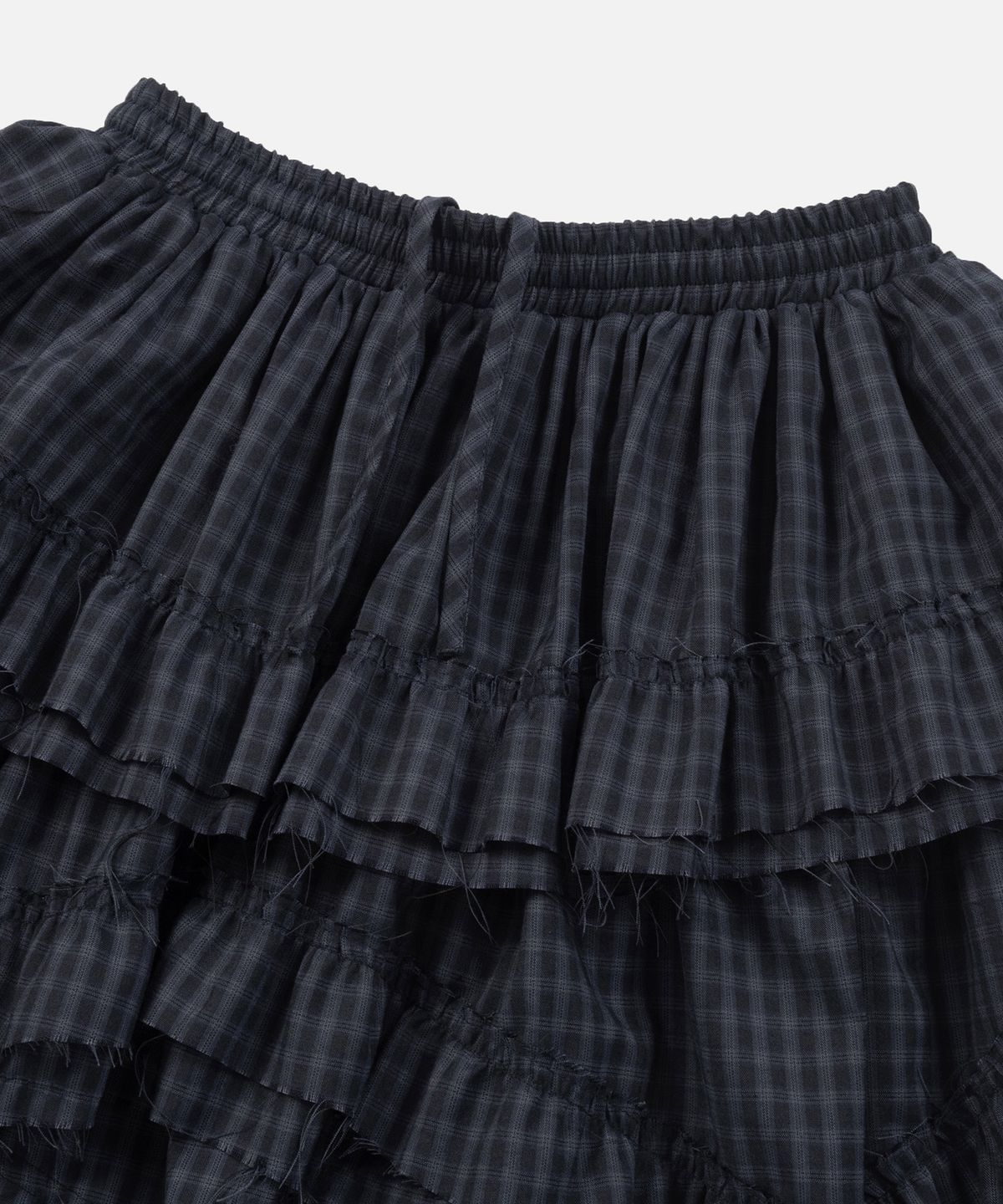 인스턴트펑크(INSTANTFUNK) [하리S PICK] RAW EDGE CHECK TIERED SKIRT - NAVY