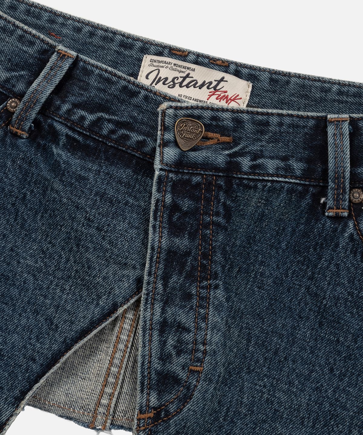 인스턴트펑크(INSTANTFUNK) RAW EDGE DENIM WRAP SKIRT - BLUE