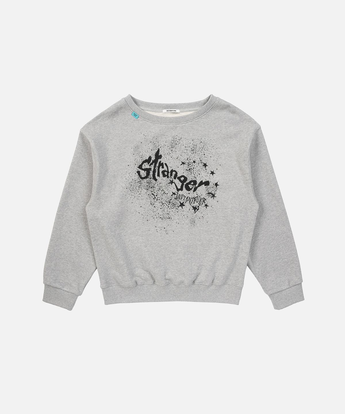 인스턴트펑크(INSTANTFUNK) GRAPHIC SCOOP NECK OFF SHOULDER SWEATSHIRTS - MELANGE GREY