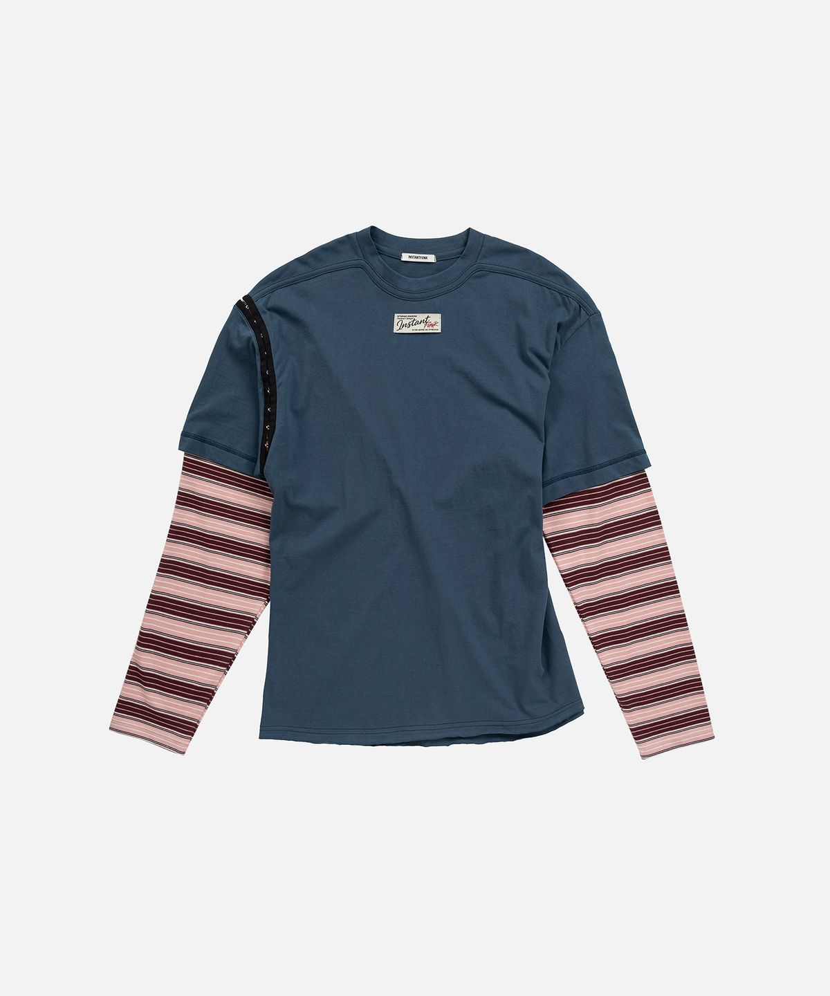 인스턴트펑크(INSTANTFUNK) LAYERED SLEEVE STRIPE T SHIRT - NAVY