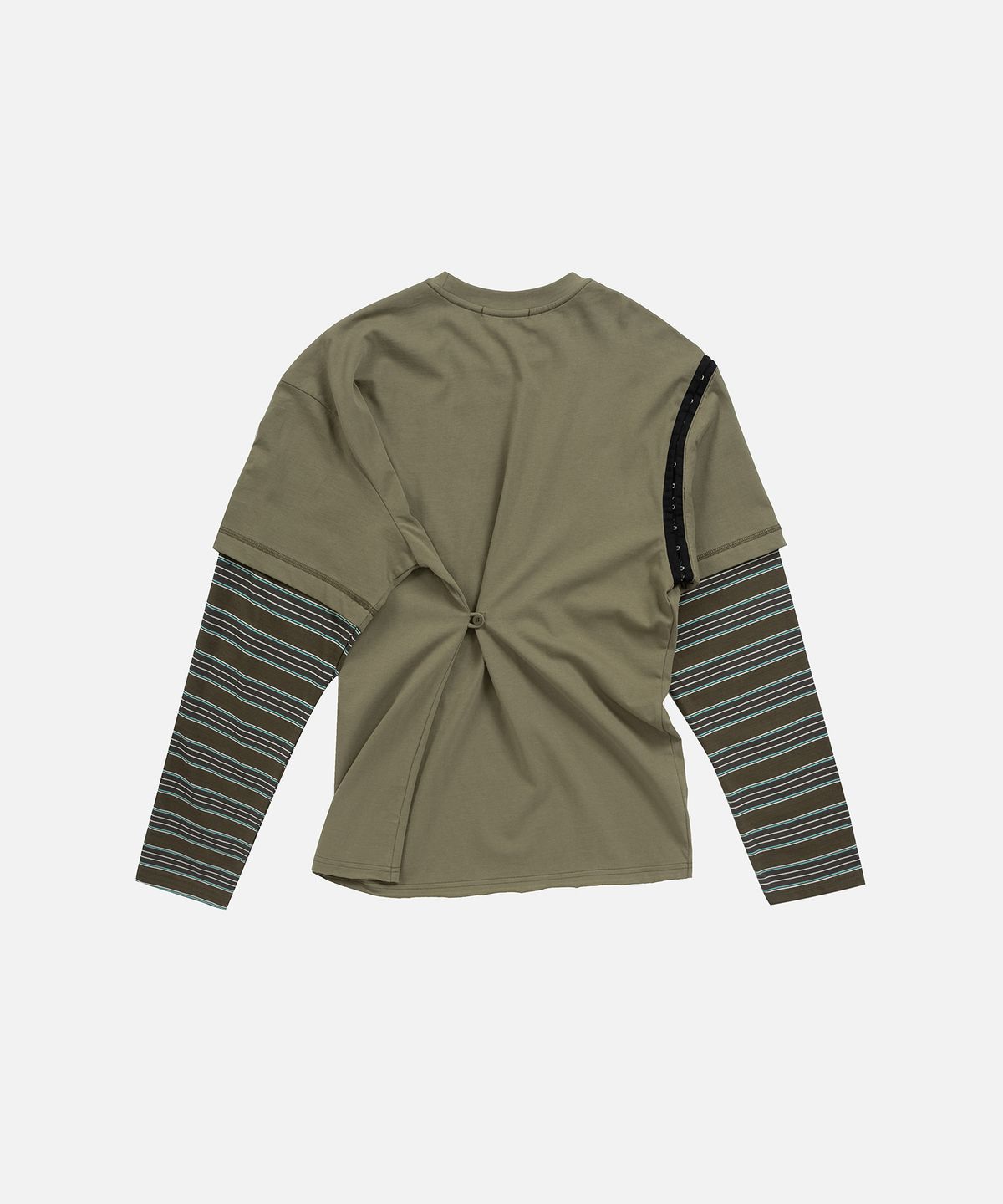 인스턴트펑크(INSTANTFUNK) LAYERED SLEEVE STRIPE T SHIRT - KHAKI