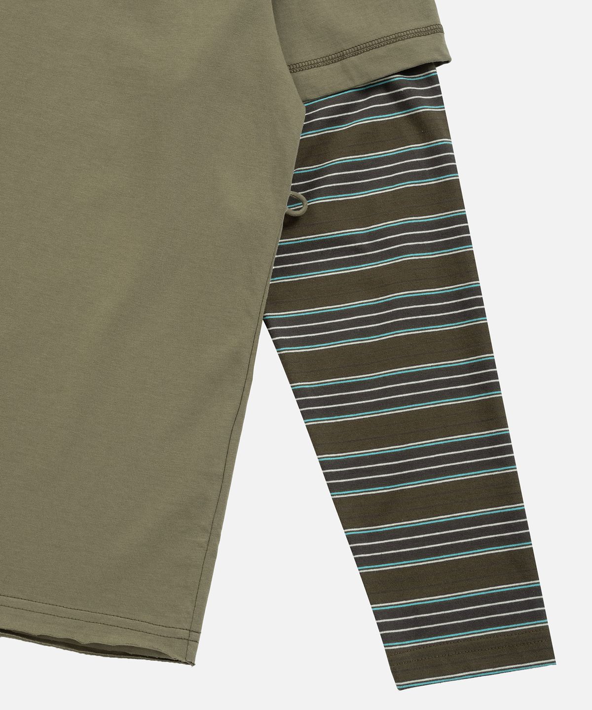 인스턴트펑크(INSTANTFUNK) LAYERED SLEEVE STRIPE T SHIRT - KHAKI