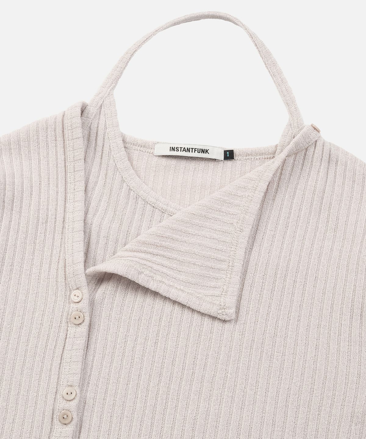 인스턴트펑크(INSTANTFUNK) RIB HALTER CARDIGAN SET UP - BEIGE