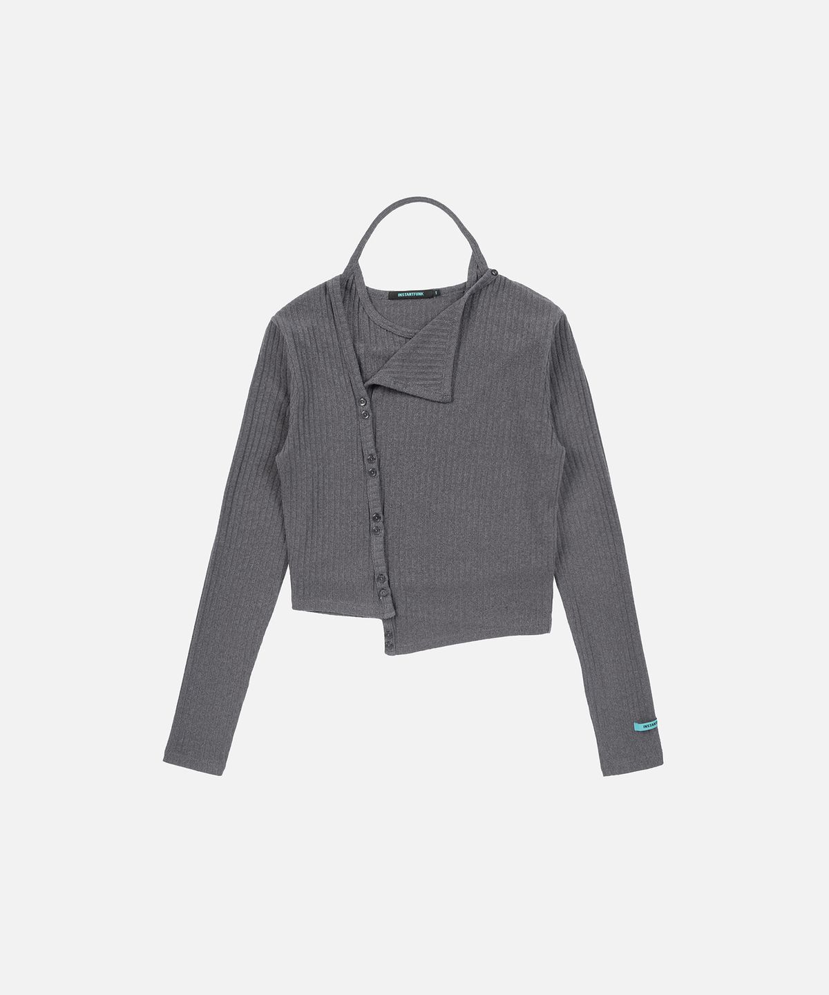 인스턴트펑크(INSTANTFUNK) RIB HALTER CARDIGAN SET UP - CHARCOAL