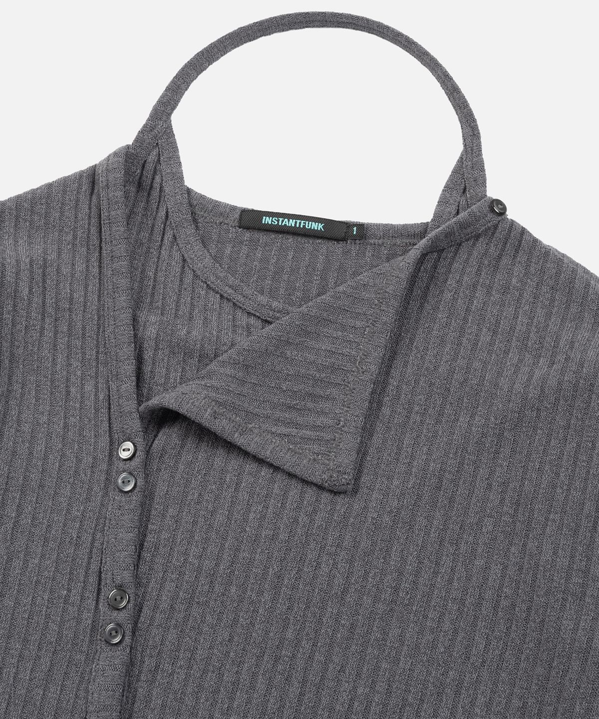 인스턴트펑크(INSTANTFUNK) RIB HALTER CARDIGAN SET UP - CHARCOAL