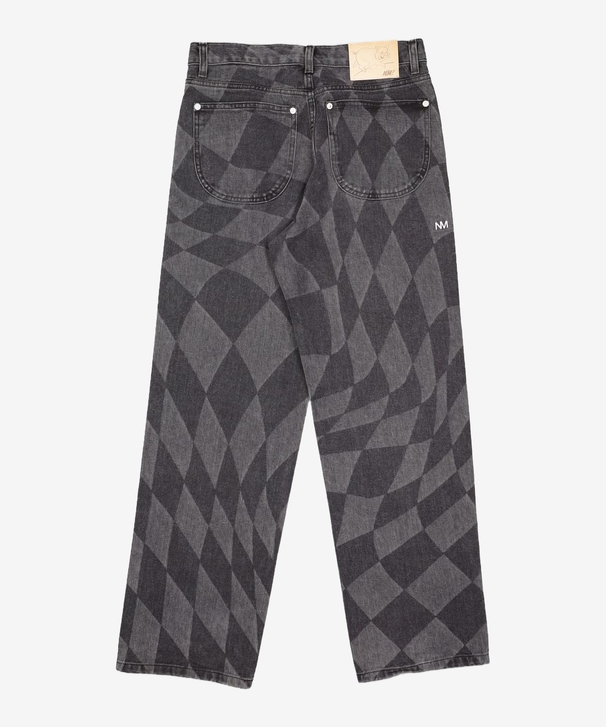 노매뉴얼(NOMANUAL) D.T CHECKERBOARD DENIM PANTS - WASHED BLACK S