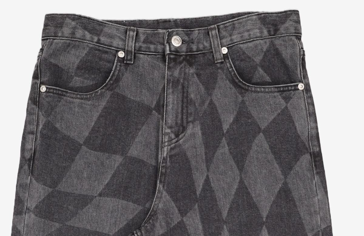 노매뉴얼(NOMANUAL) D.T CHECKERBOARD DENIM PANTS - WASHED BLACK S