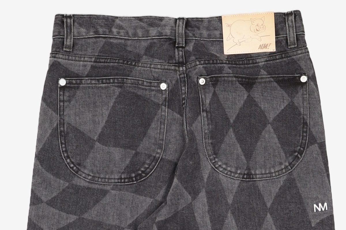 노매뉴얼(NOMANUAL) D.T CHECKERBOARD DENIM PANTS - WASHED BLACK S