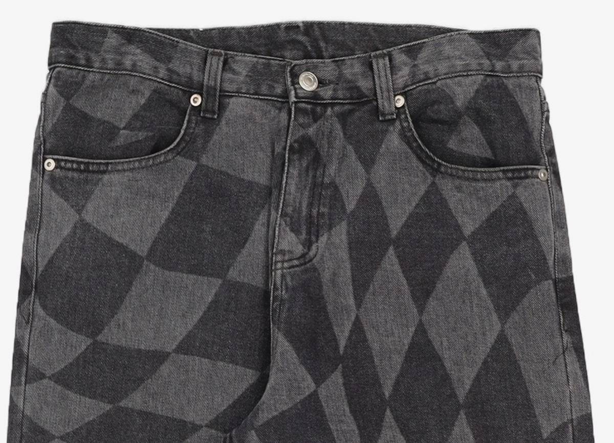 노매뉴얼(NOMANUAL) D.T CHECKERBOARD DENIM PANTS - WASHED BLACK M