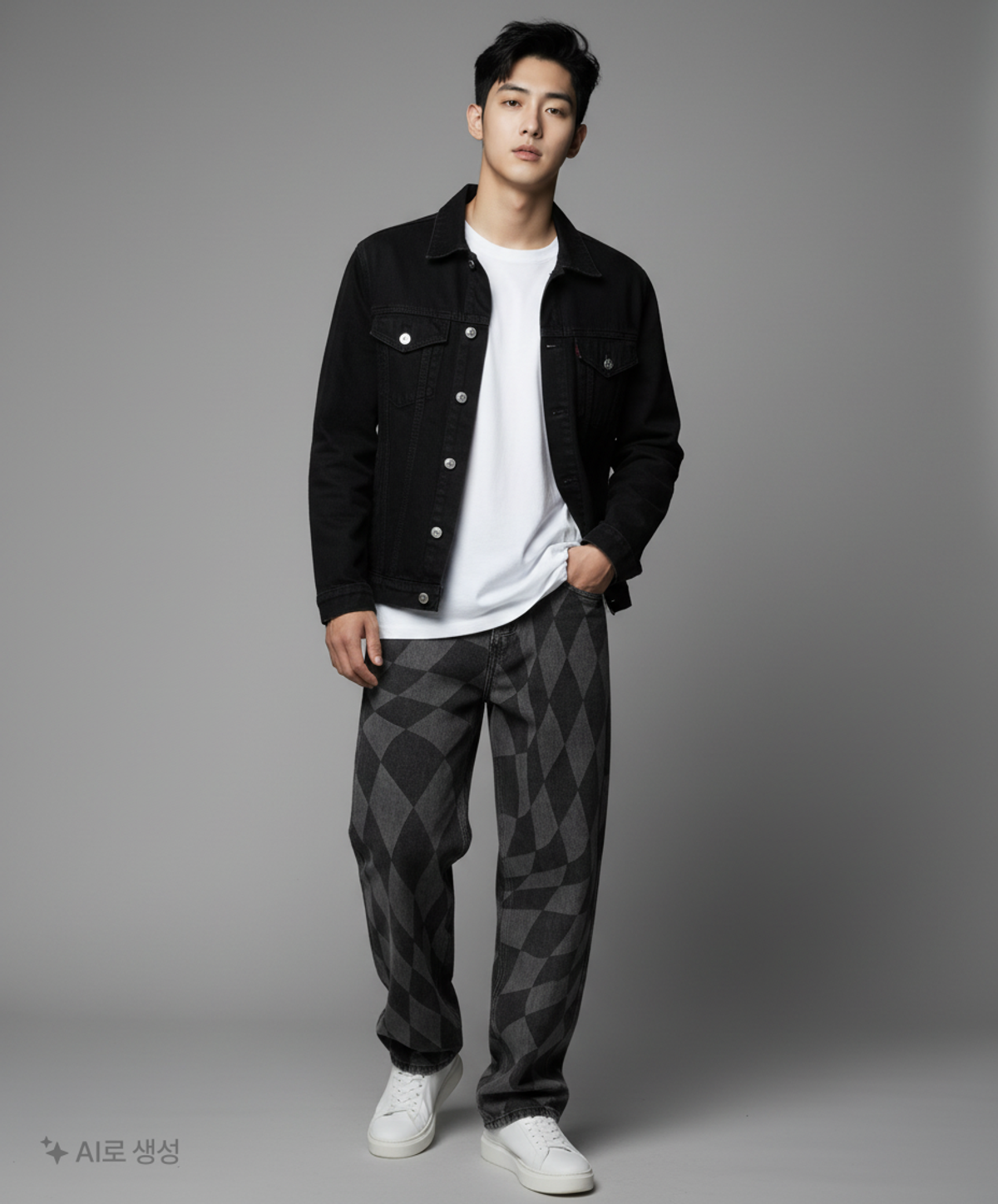 노매뉴얼(NOMANUAL) D.T CHECKERBOARD DENIM PANTS - WASHED BLACK M