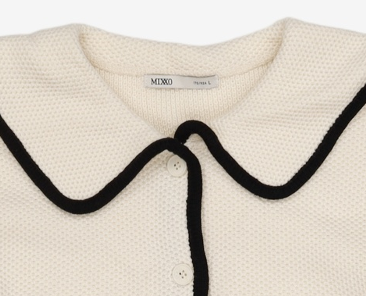 미쏘(MIXXO) 빅카라 배색 가디건 MIWCKD124T L