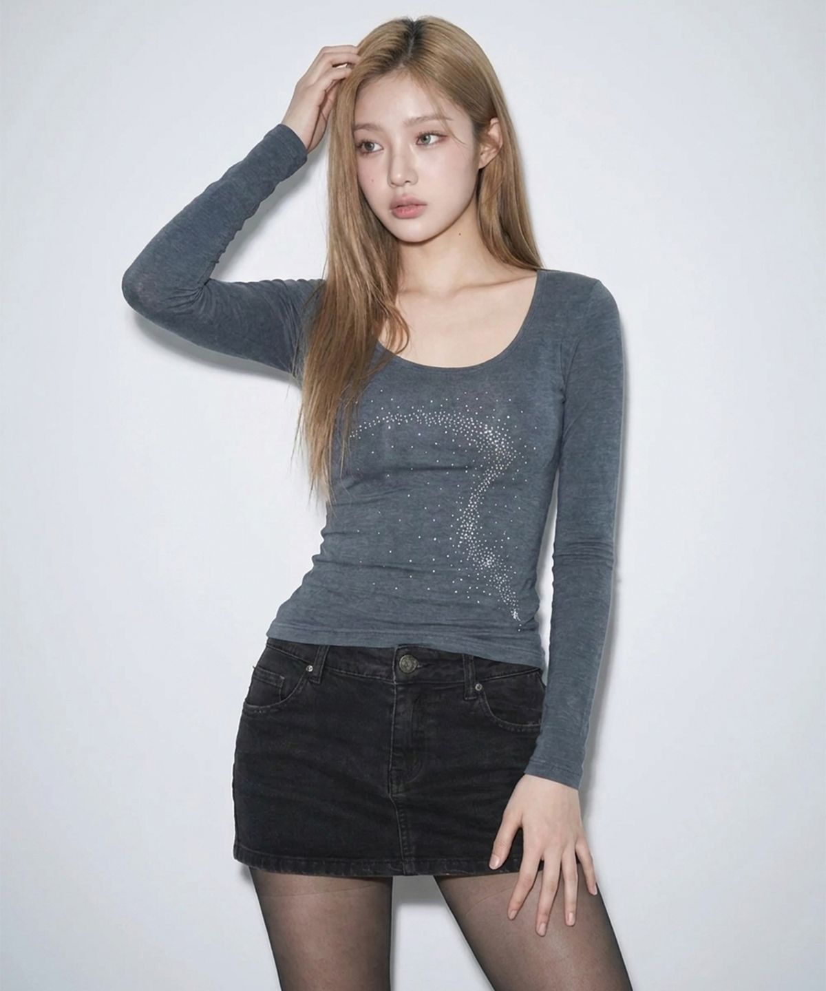 본슬리피(BORN SLIPPY) Future Wave Rib Long Sleeve Tee (Charcoal)