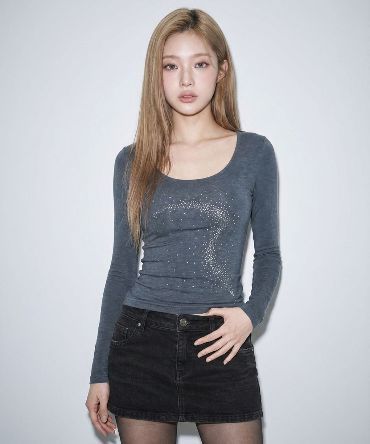 본슬리피(BORN SLIPPY) Future Wave Rib Long Sleeve Tee (Charcoal)