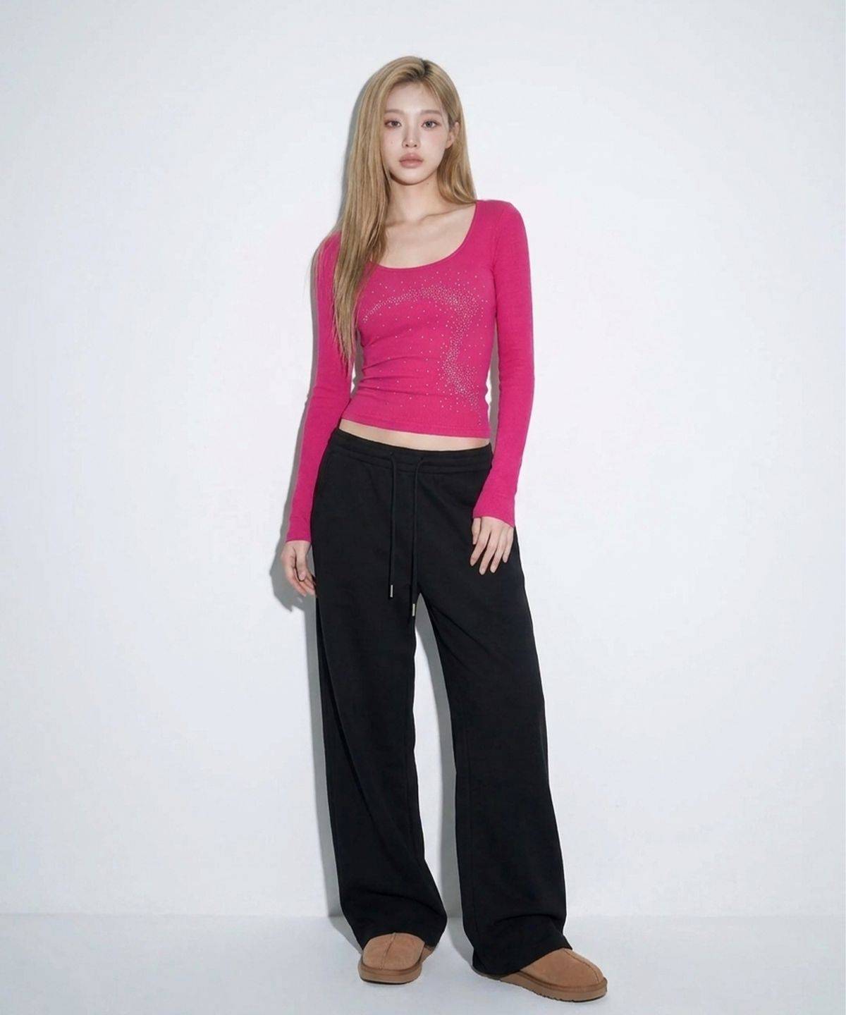 본슬리피(BORN SLIPPY) Future Wave Rib Long Sleeve Tee (Hot Pink)