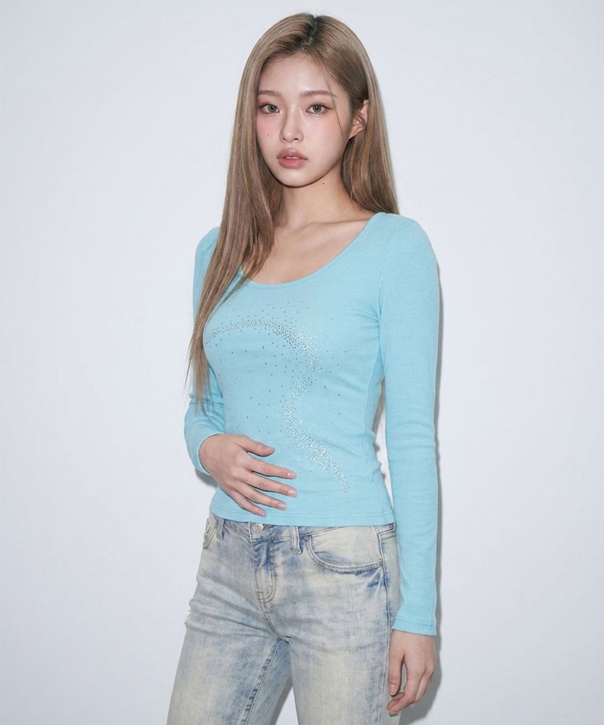 본슬리피(BORN SLIPPY) Future Wave Rib Long Sleeve Tee (Sky Blue)