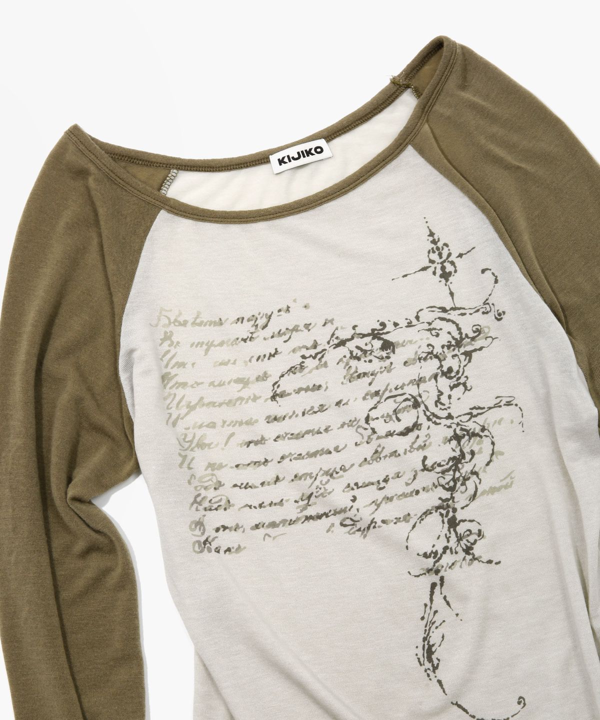 키지코(KIJIKO) ke310. Feather Soft Raglan Tee Khaki Brown