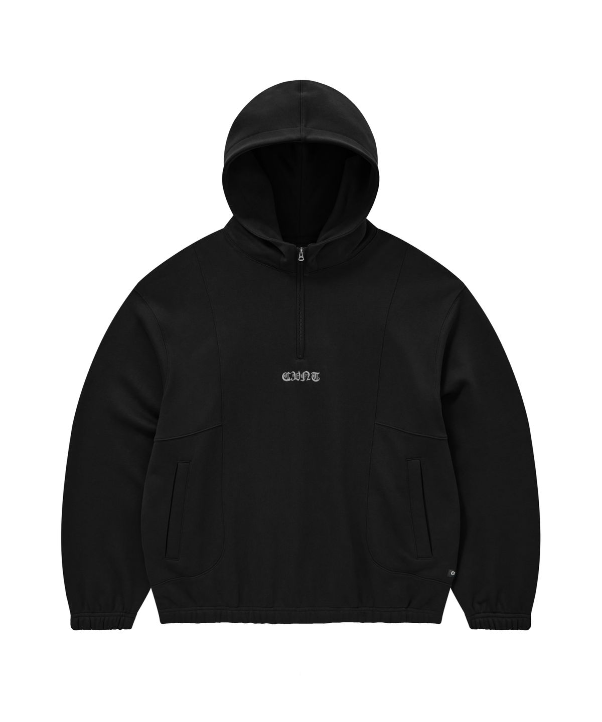 커버낫(COVERNAT) 디플로마 CVNT 커브드 하프집업 후디 블랙