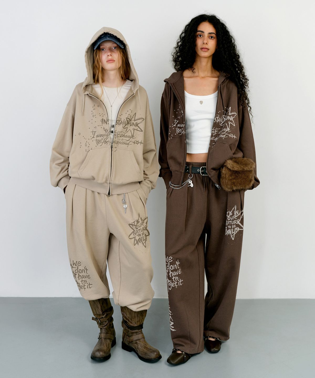 인스턴트펑크(INSTANTFUNK) WASHED GRAPHIC SWEAT PANTS - BROWN