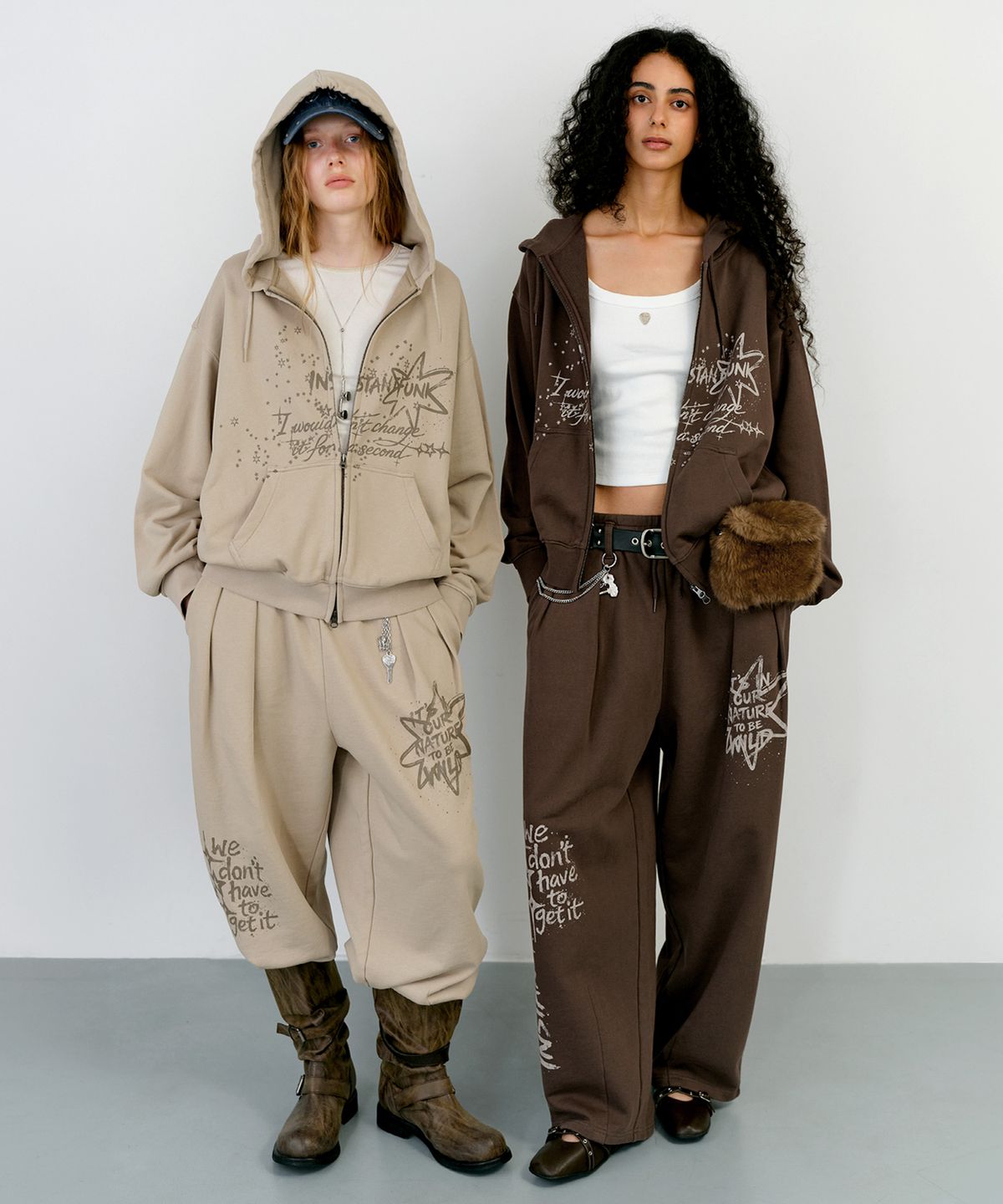 인스턴트펑크(INSTANTFUNK) [가을S PICK] WASHED GRAPHIC ZIP UP HOODIE - BEIGE