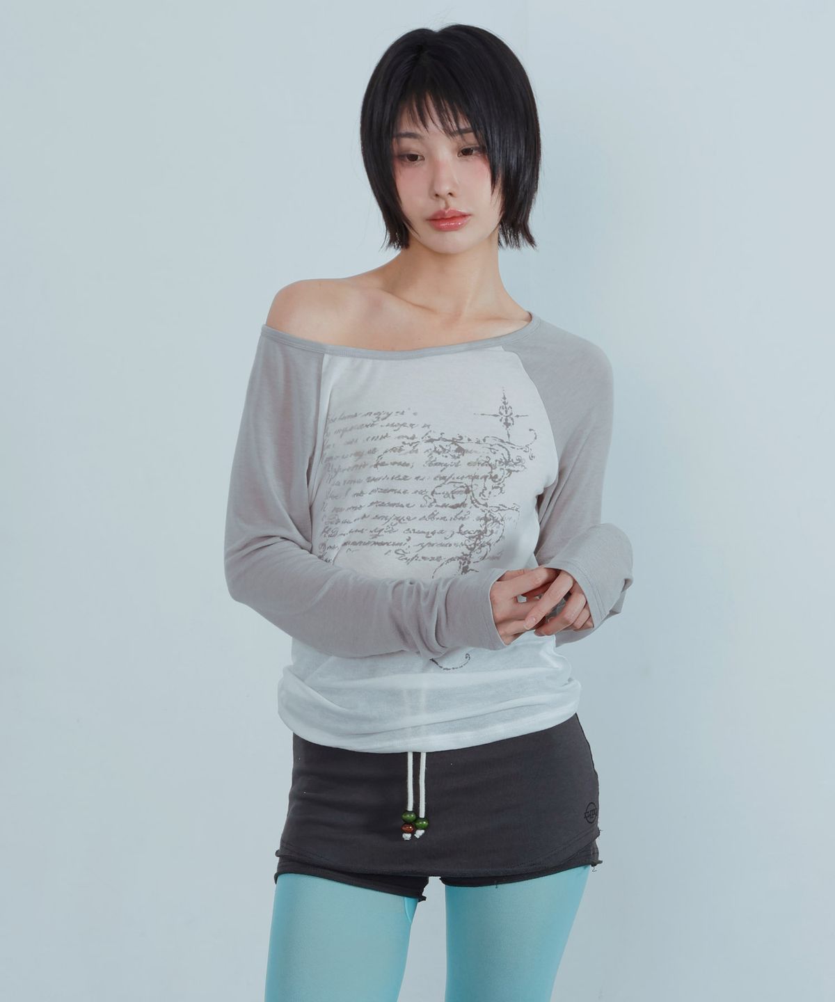 키지코(KIJIKO) ke310. Feather Soft Raglan Tee Gray