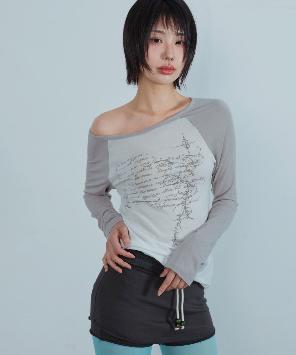 키지코(KIJIKO) ke310. Feather Soft Raglan Tee Gray