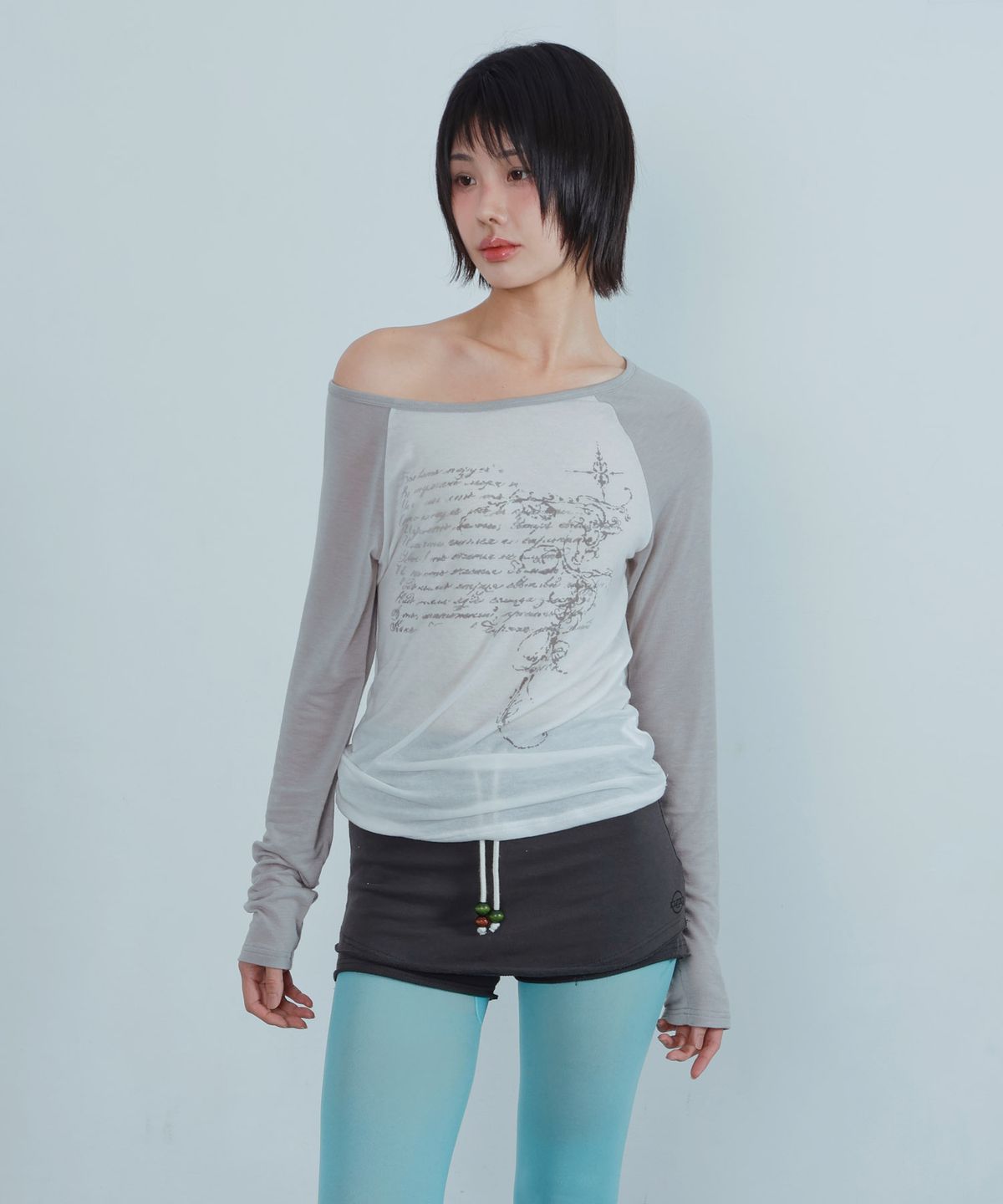 키지코(KIJIKO) ke310. Feather Soft Raglan Tee Gray